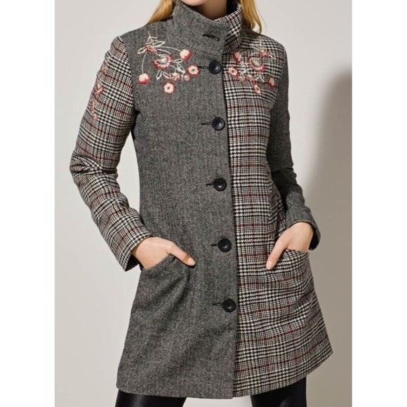 Desigual Jackets & Blazers - DESIGUAL Women’s Embroidered Coat Sz 44; Multipattern, Roses, Wool Blend, Lined